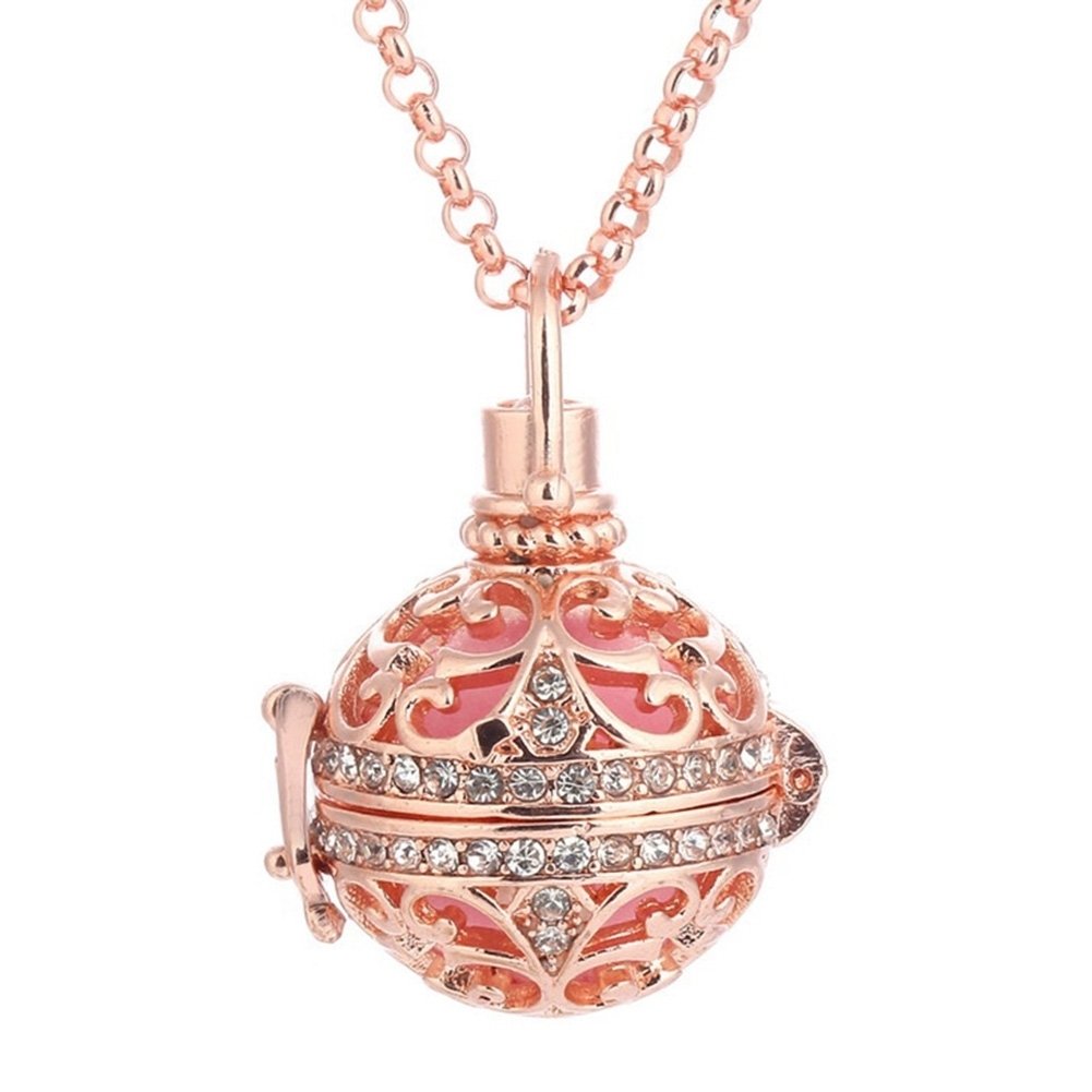 Retro Lady Floral Carved CZ Chime Bell Harmony Ball Locket Angel Caller Necklace Image 7