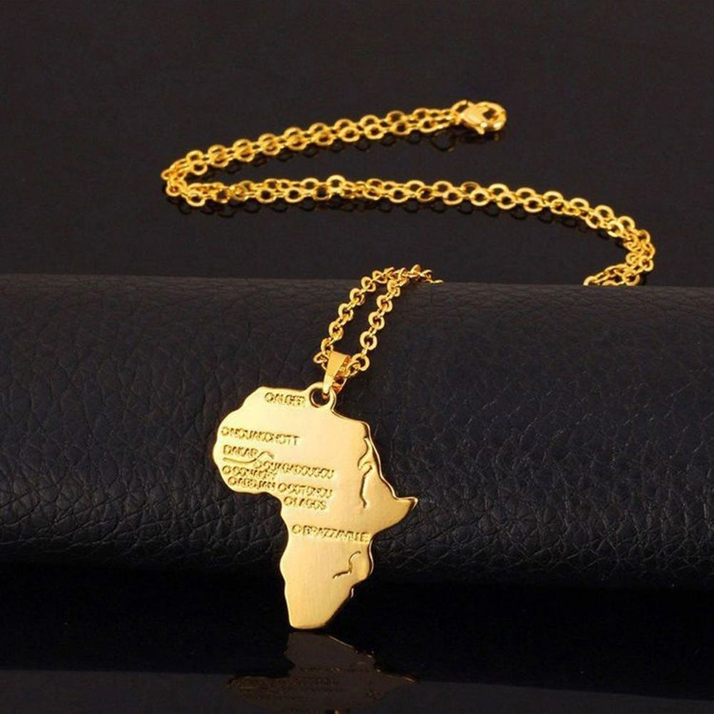 Men Women Fashion Africa Map Pendant Letters Carved Chain Necklace Jewelry Gift Image 3