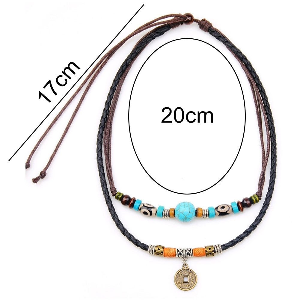 Men Multilayer Faux Turquoise Bead Coin Pendant Choker Necklace Jewelry Gift Image 8