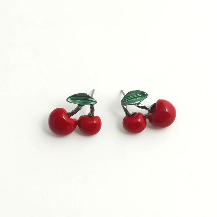 Fashion Women Red Cherry Clavicle Chain Necklace Ear Stud Set Jewelry Accessory Image 4