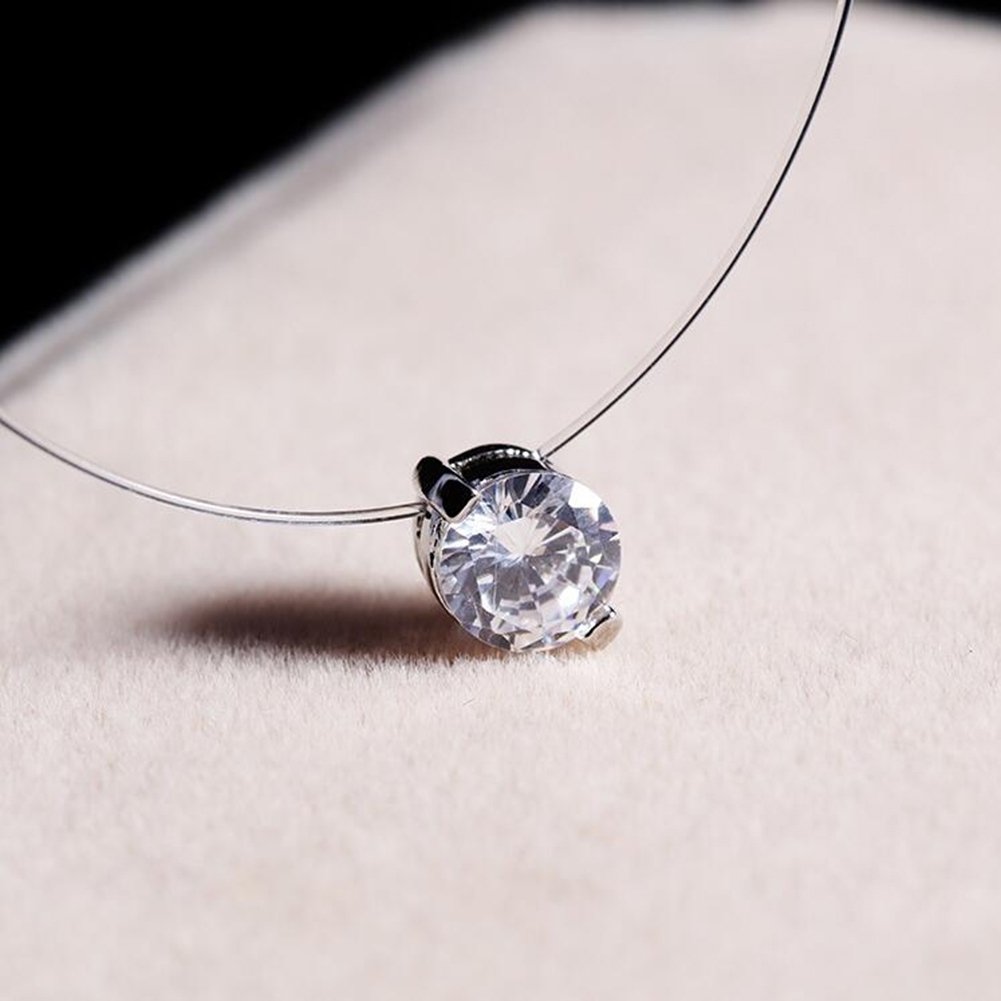 Fashion Women Round Cubic Zirconia Pendant Fishing Line Necklace Jewelry Gift Image 4