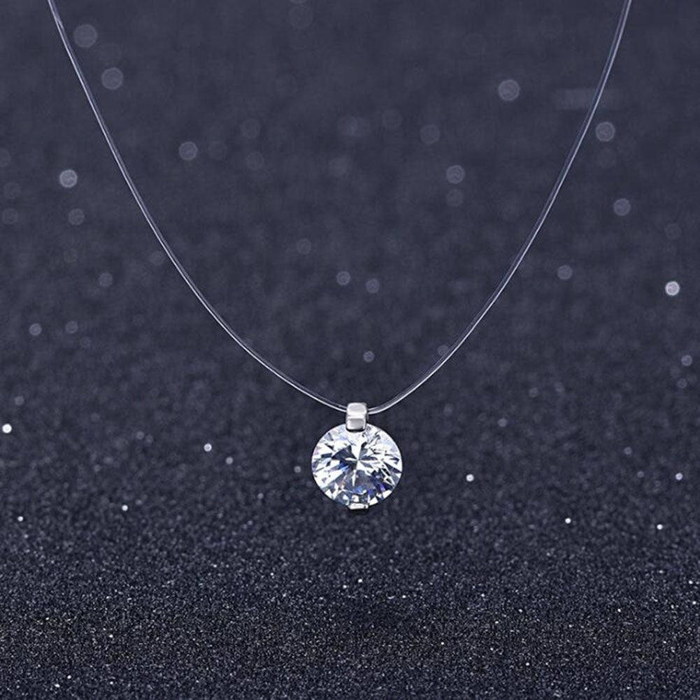 Fashion Women Round Cubic Zirconia Pendant Fishing Line Necklace Jewelry Gift Image 8