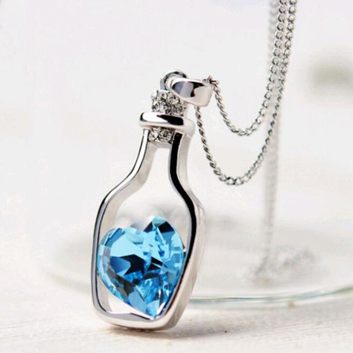 Women Fashion Drift Bottle Pendant Heart Rhinestone Inlaid Necklace Jewelry Gift Image 2