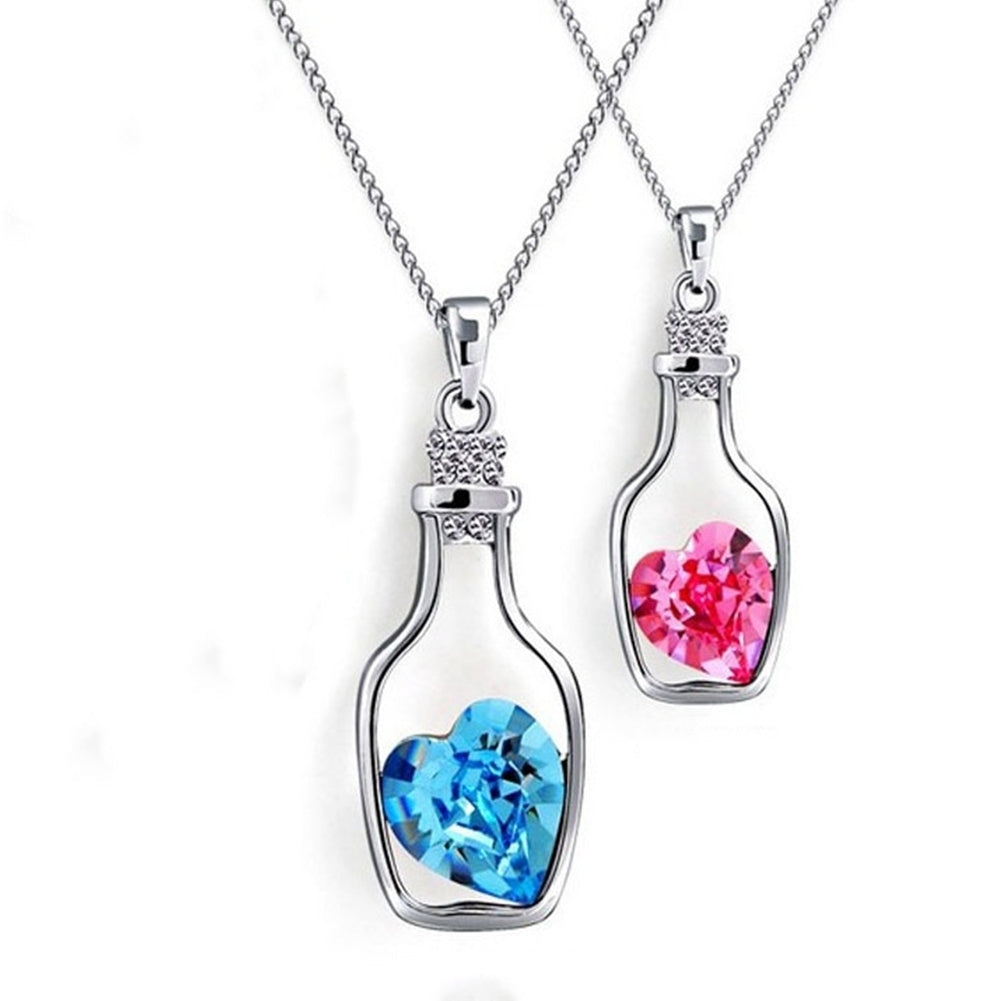 Women Fashion Drift Bottle Pendant Heart Rhinestone Inlaid Necklace Jewelry Gift Image 4