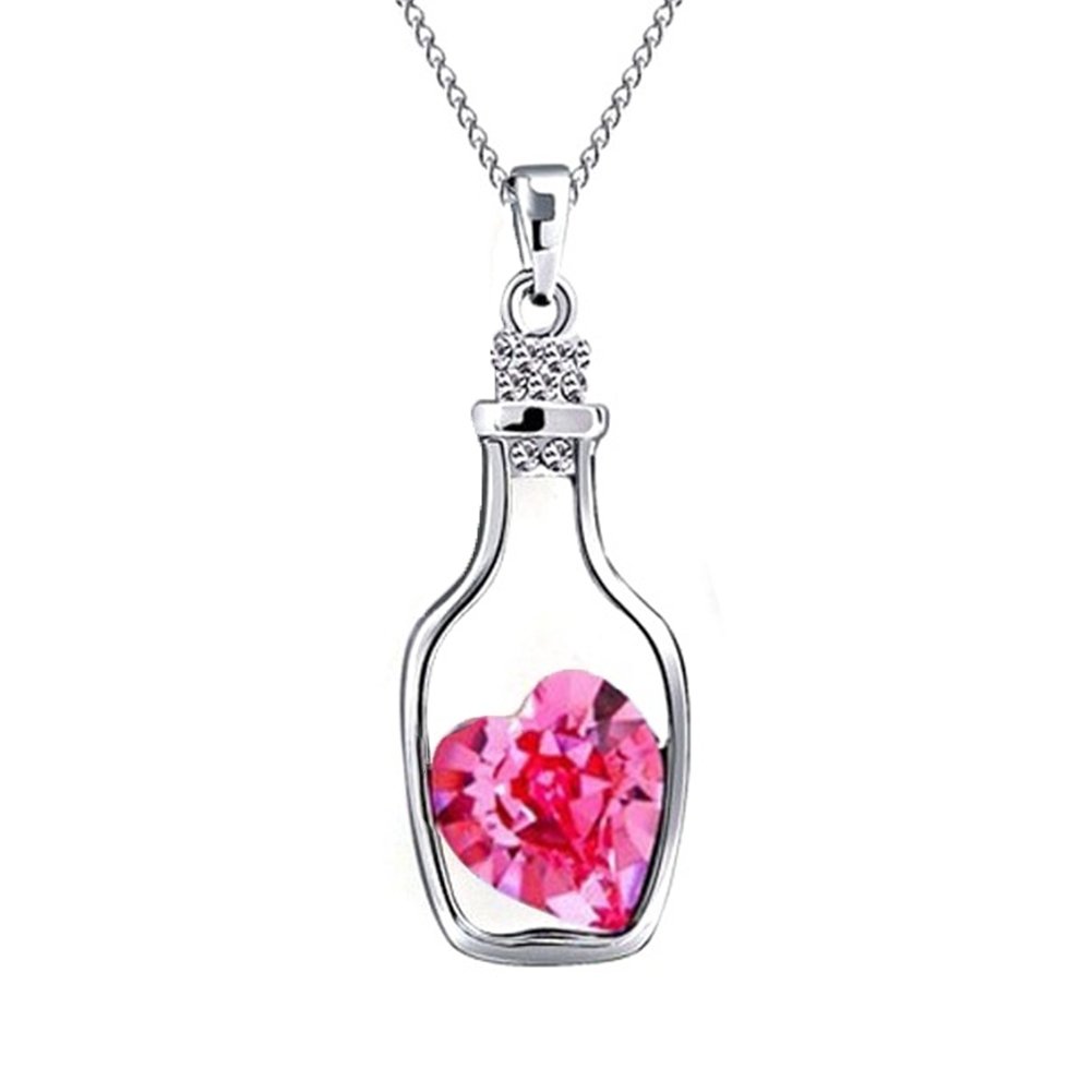 Women Fashion Drift Bottle Pendant Heart Rhinestone Inlaid Necklace Jewelry Gift Image 7