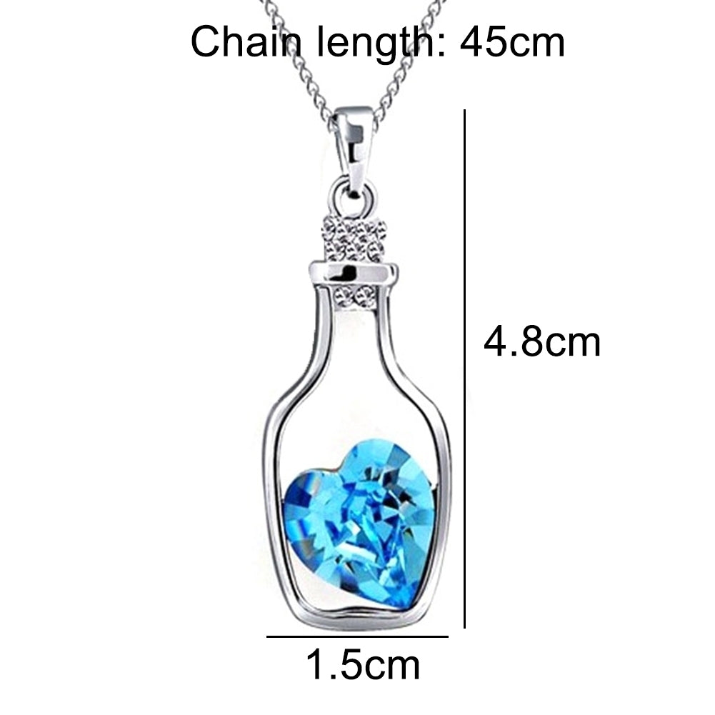 Women Fashion Drift Bottle Pendant Heart Rhinestone Inlaid Necklace Jewelry Gift Image 8