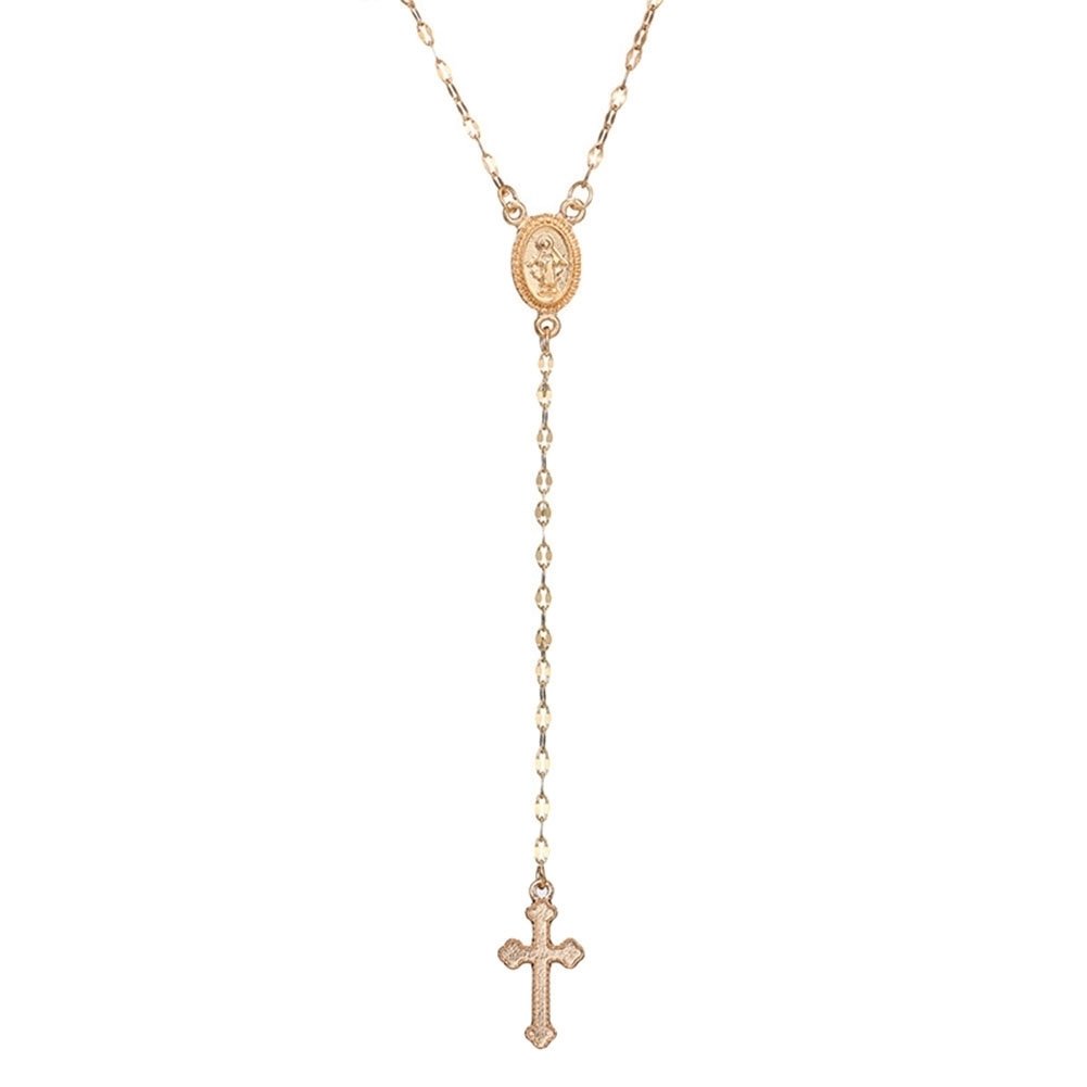 Simple Women Cross Virgin Mary Oval Charm Lariat Y Necklace Religious Jewelry Gift Image 4