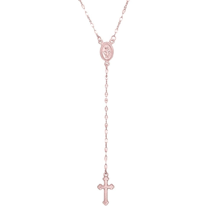 Simple Women Cross Virgin Mary Oval Charm Lariat Y Necklace Religious Jewelry Gift Image 1