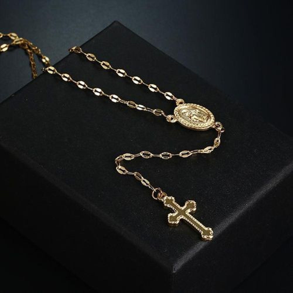 Simple Women Cross Virgin Mary Oval Charm Lariat Y Necklace Religious Jewelry Gift Image 9