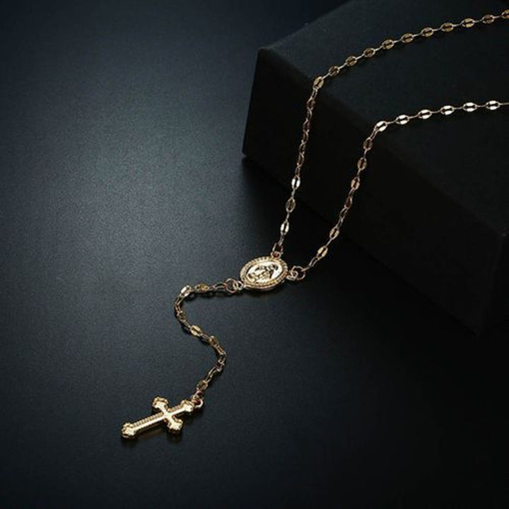 Simple Women Cross Virgin Mary Oval Charm Lariat Y Necklace Religious Jewelry Gift Image 10