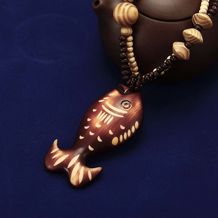 Boho Women Elephant Dolphin Fish Animal Leaf Pendant Beaded Wooden Long Necklace Image 4