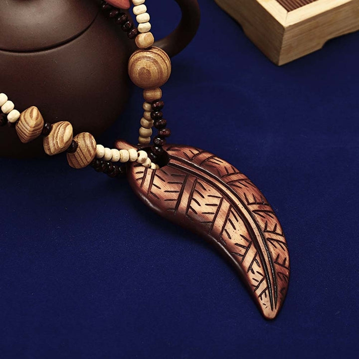 Boho Women Elephant Dolphin Fish Animal Leaf Pendant Beaded Wooden Long Necklace Image 6