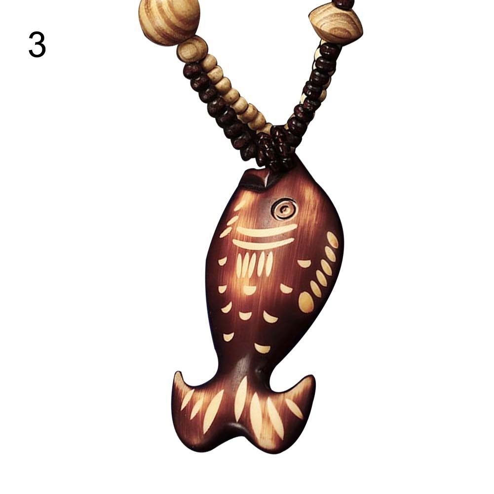 Boho Women Elephant Dolphin Fish Animal Leaf Pendant Beaded Wooden Long Necklace Image 10