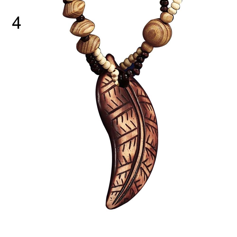 Boho Women Elephant Dolphin Fish Animal Leaf Pendant Beaded Wooden Long Necklace Image 11