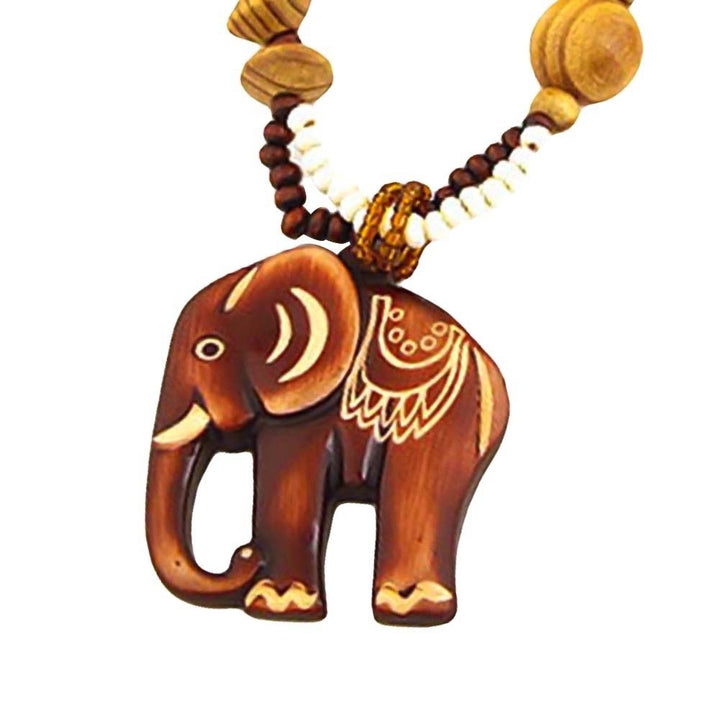 Boho Women Elephant Dolphin Fish Animal Leaf Pendant Beaded Wooden Long Necklace Image 12