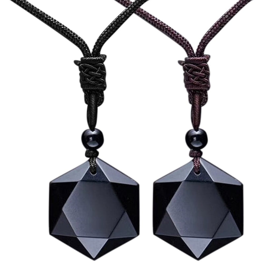 Unisex Fashion Natural Energy Stone Hexagram Obsidian Necklace Jewelry Gift Image 1