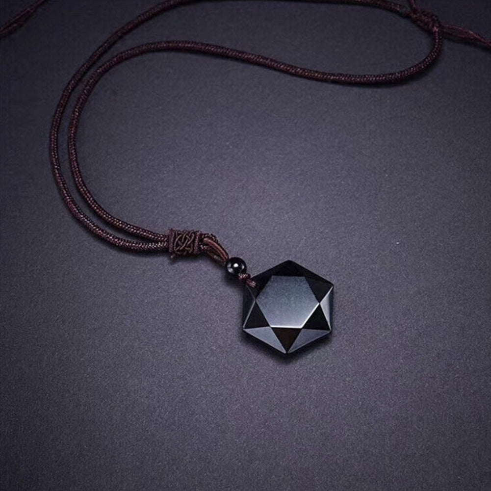 Unisex Fashion Natural Energy Stone Hexagram Obsidian Necklace Jewelry Gift Image 2