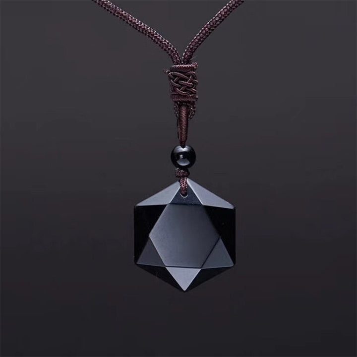 Unisex Fashion Natural Energy Stone Hexagram Obsidian Necklace Jewelry Gift Image 3