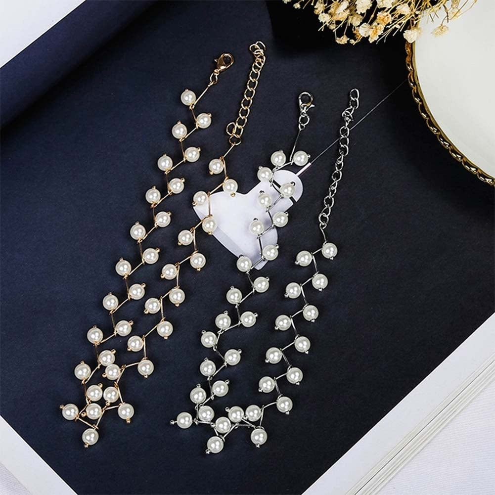 Fashion Women Branched Faux Pearl Beaded Choker Necklace Party Jewelry Gift Image 1