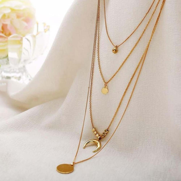 Chic Women Multilayer Chain Metal Disc Moon Charm Necklace Banquet Jewelry Gift Image 1