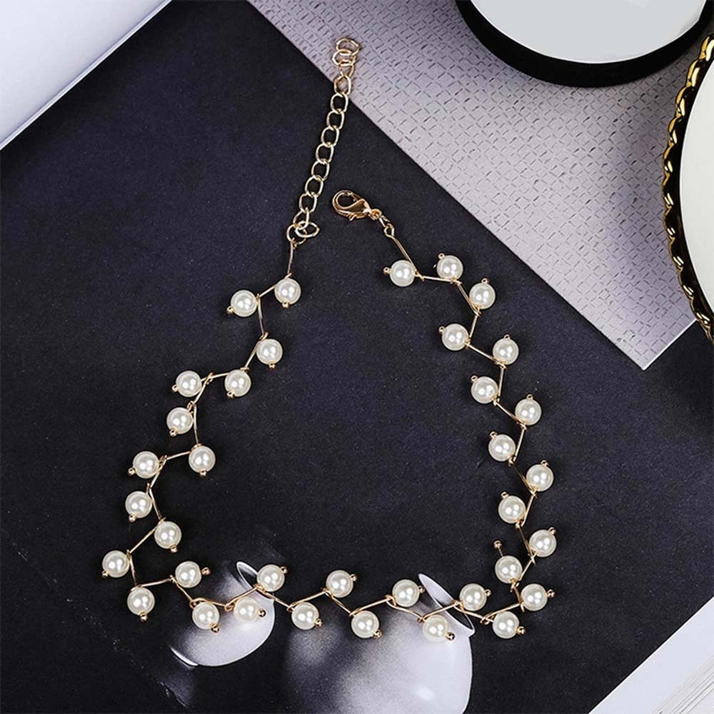 Fashion Women Branched Faux Pearl Beaded Choker Necklace Party Jewelry Gift Image 2