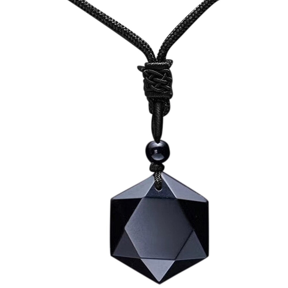 Unisex Fashion Natural Energy Stone Hexagram Obsidian Necklace Jewelry Gift Image 7