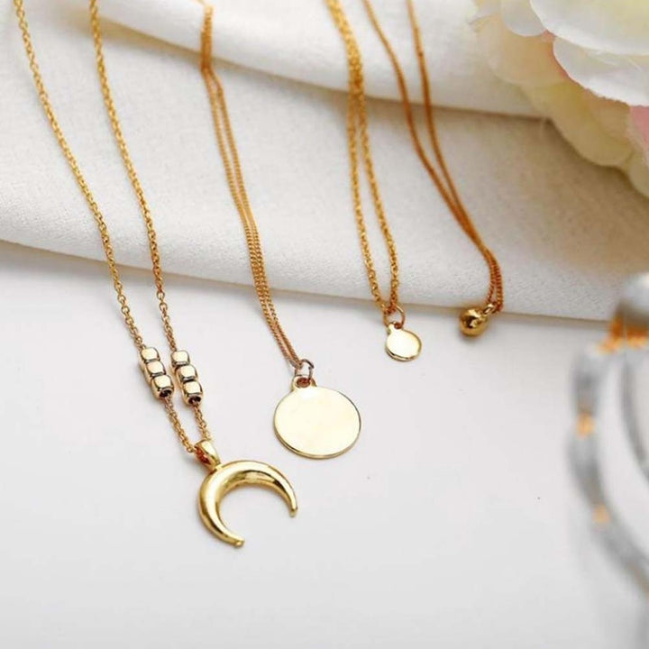 Chic Women Multilayer Chain Metal Disc Moon Charm Necklace Banquet Jewelry Gift Image 4