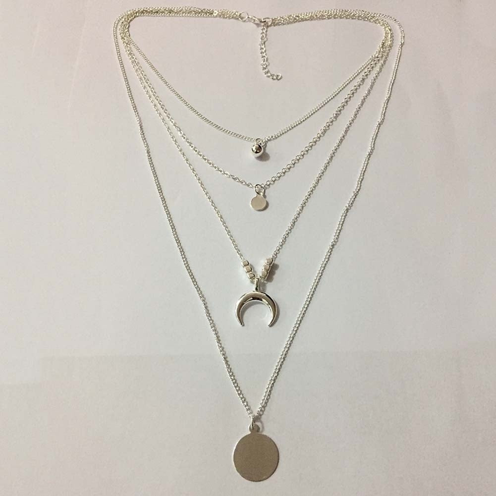 Chic Women Multilayer Chain Metal Disc Moon Charm Necklace Banquet Jewelry Gift Image 6