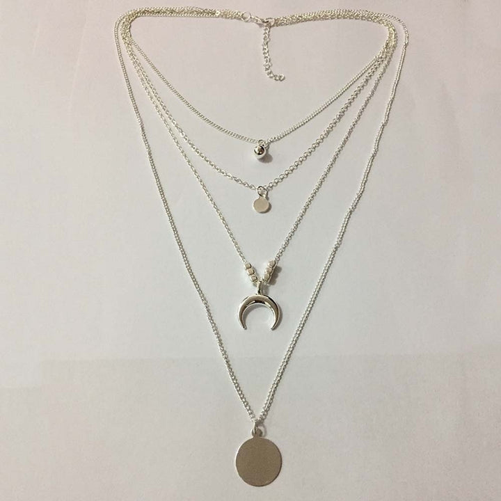 Chic Women Multilayer Chain Metal Disc Moon Charm Necklace Banquet Jewelry Gift Image 6