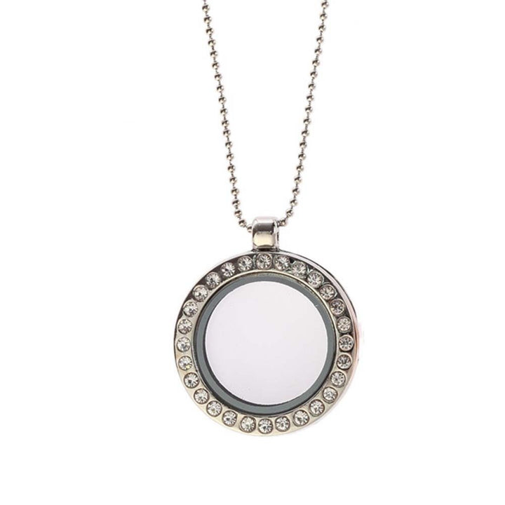 Women Rhinestone Inlaid Living Memory Floating Charm Round Glass Locket Necklace Image 8