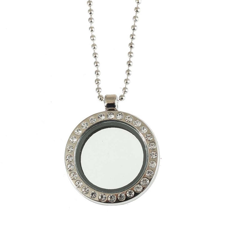 Women Rhinestone Inlaid Living Memory Floating Charm Round Glass Locket Necklace Image 9