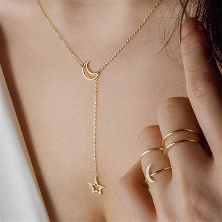 Moon Shape Star Pendant Alloy Luxury Clavicle Chain Necklace for Party Image 1