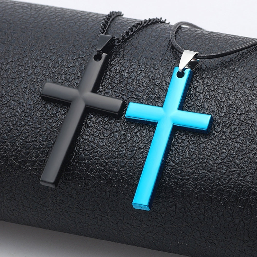 Fashion Men Simple Smooth Cross Pendant Chain Necklace Jewelry Birthday Gift Image 2