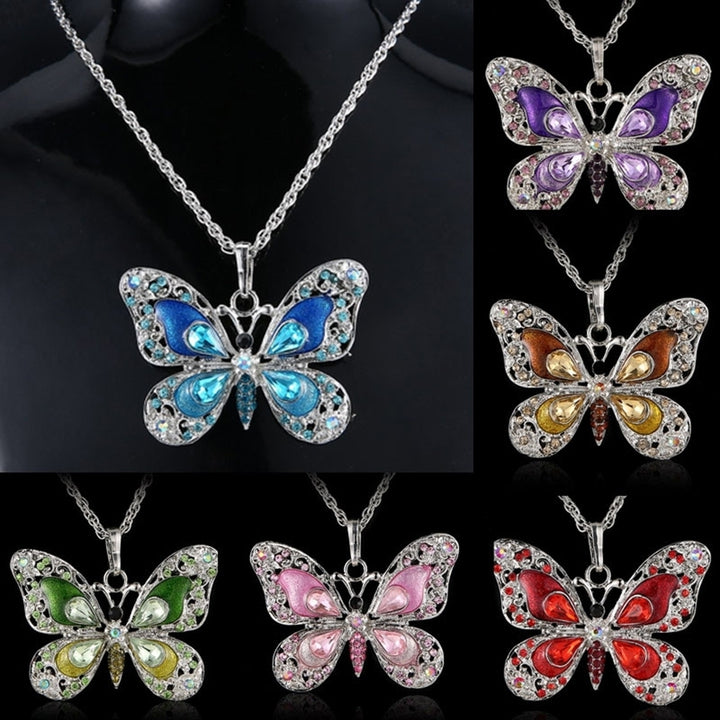 Women Fashion Oil Painting Rhinestone Inlaid Bowknot Alloy Necklace Jewelry Gift Image 8