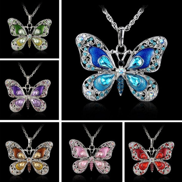 Women Fashion Oil Painting Rhinestone Inlaid Bowknot Alloy Necklace Jewelry Gift Image 9