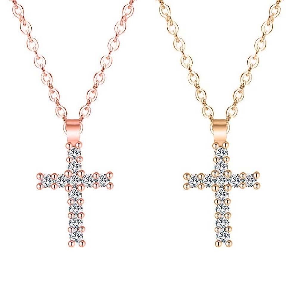 Fashion Women Cubic Zirconia Cross Pendant Chain Necklace Party Jewelry Gift Image 1