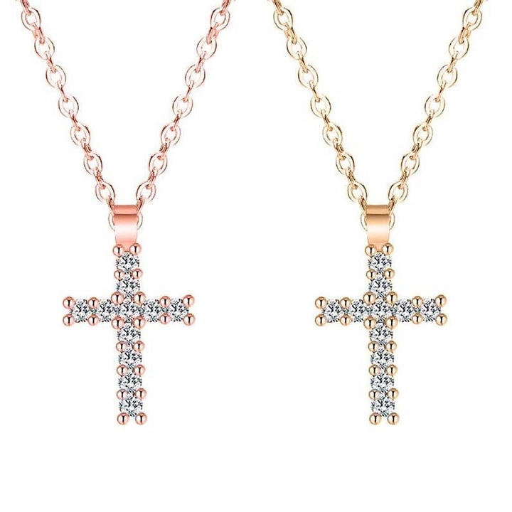 Fashion Women Cubic Zirconia Cross Pendant Chain Necklace Party Jewelry Gift Image 1