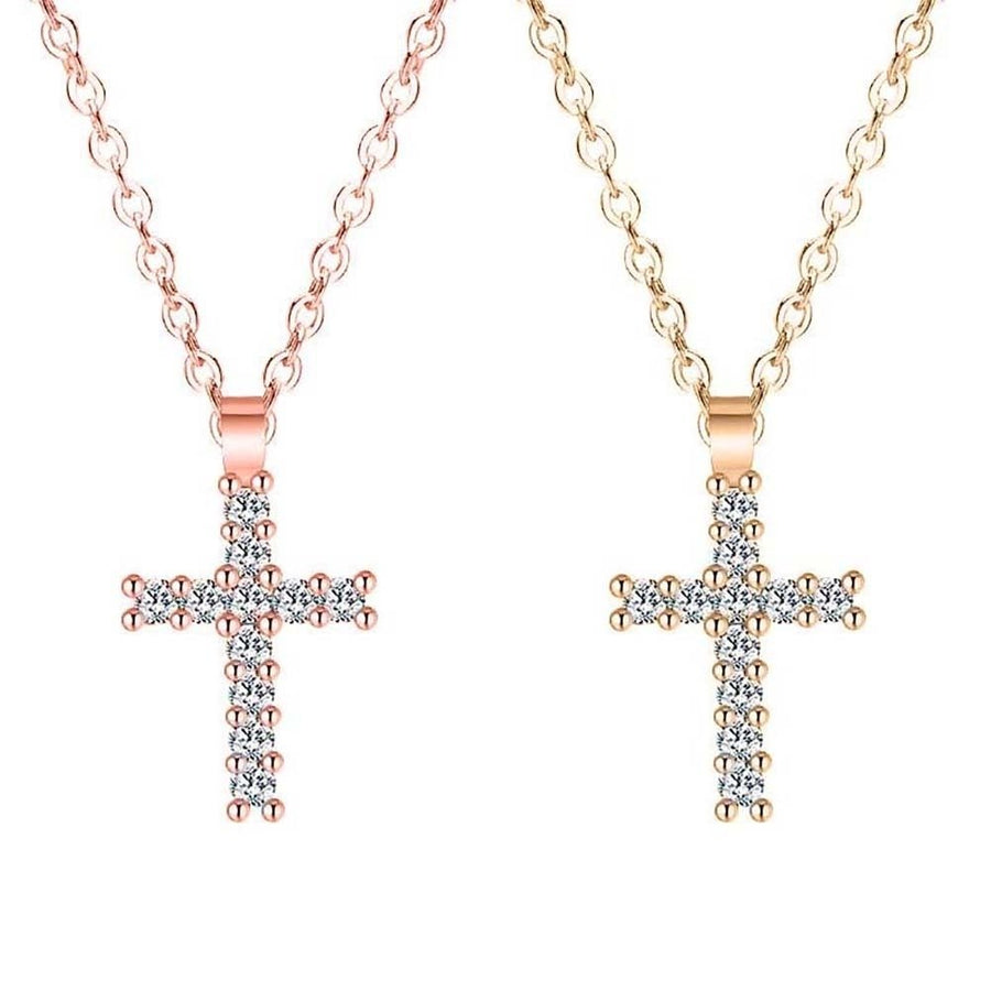 Fashion Women Cubic Zirconia Cross Pendant Chain Necklace Party Jewelry Gift Image 1