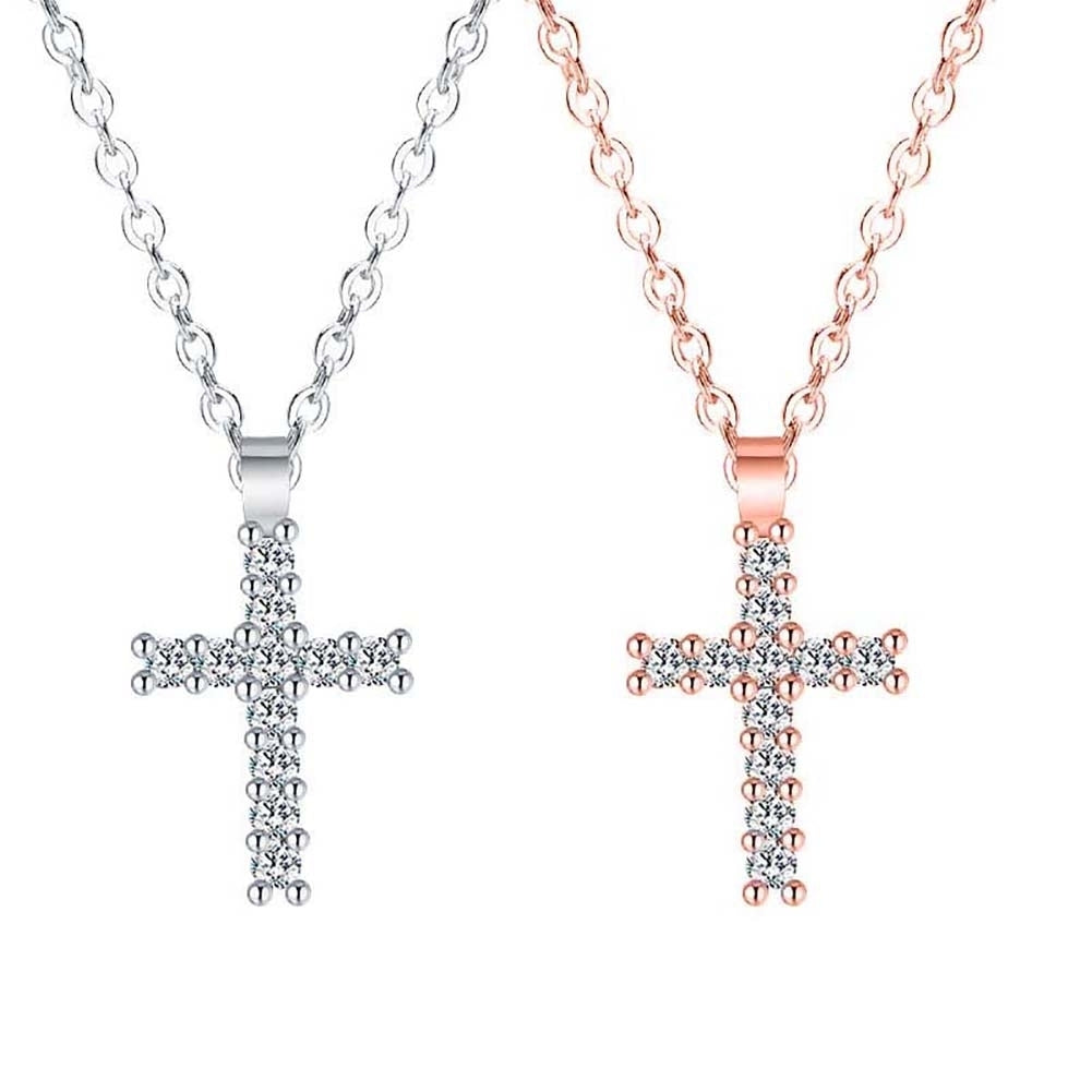 Fashion Women Cubic Zirconia Cross Pendant Chain Necklace Party Jewelry Gift Image 2