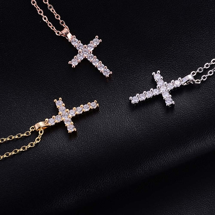 Fashion Women Cubic Zirconia Cross Pendant Chain Necklace Party Jewelry Gift Image 3