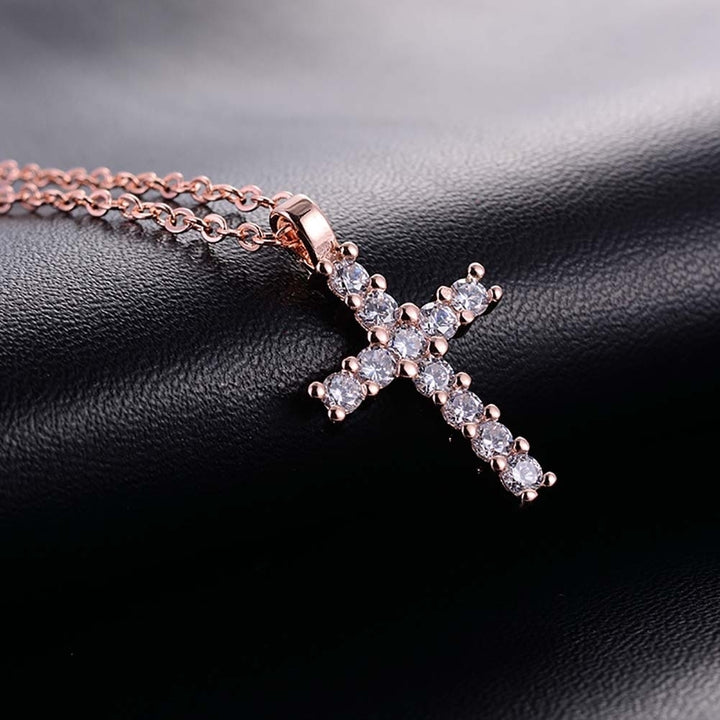 Fashion Women Cubic Zirconia Cross Pendant Chain Necklace Party Jewelry Gift Image 4