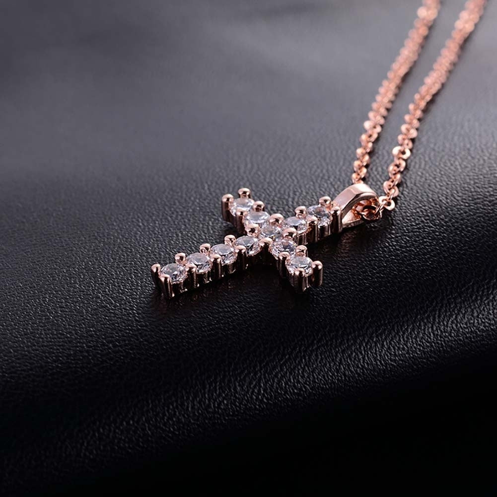 Fashion Women Cubic Zirconia Cross Pendant Chain Necklace Party Jewelry Gift Image 4