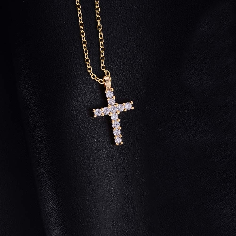 Fashion Women Cubic Zirconia Cross Pendant Chain Necklace Party Jewelry Gift Image 7