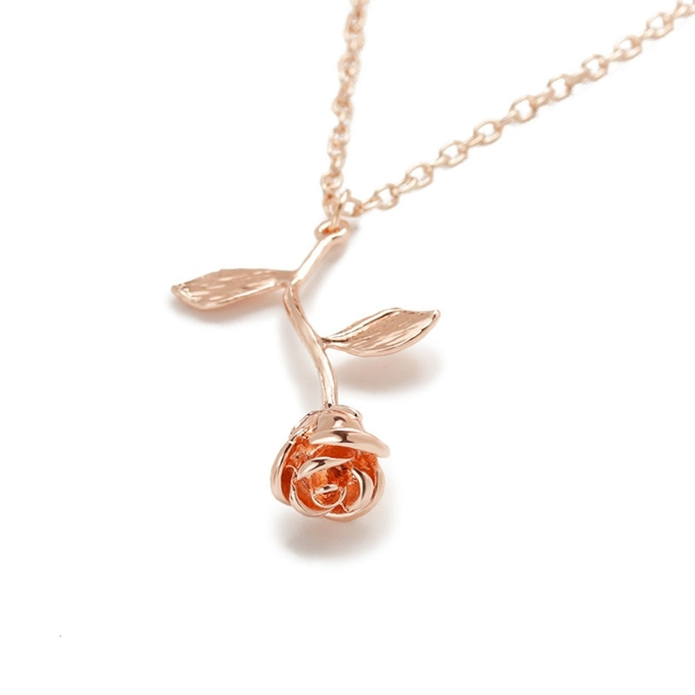 Women Fashion 3D Rose Flower Pendant Alloy Chain Necklace Valentines Day Jewelry Image 8