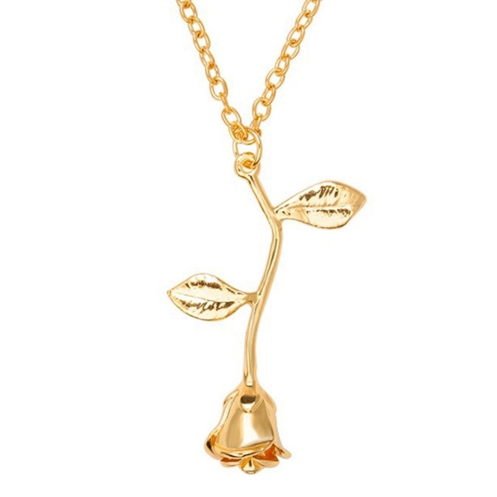 Women Fashion 3D Rose Flower Pendant Alloy Chain Necklace Valentines Day Jewelry Image 10