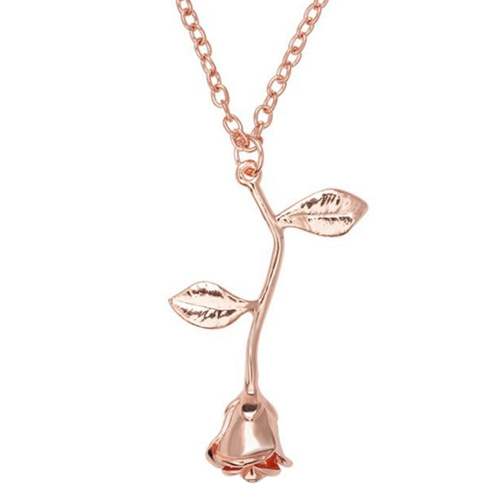 Women Fashion 3D Rose Flower Pendant Alloy Chain Necklace Valentines Day Jewelry Image 12