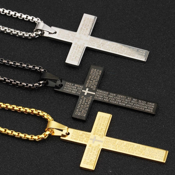 Women Men Fashion English Letters Cross Pendant Necklace Jewelry Christmas Gift Image 3