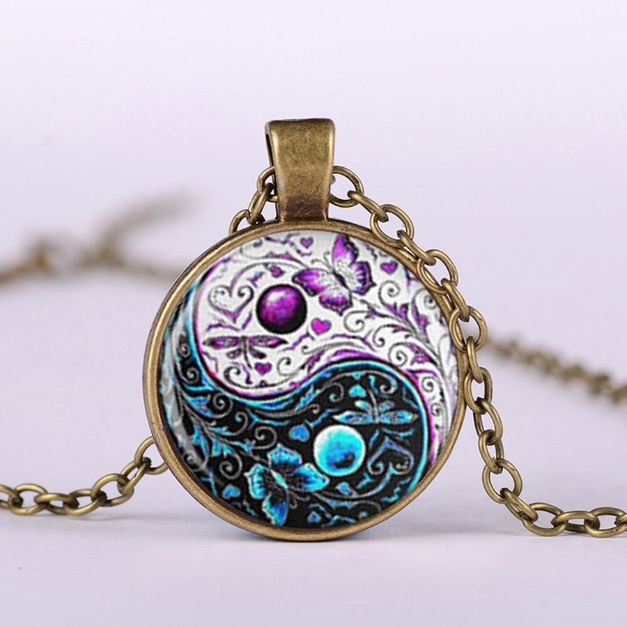 Classic Yin-yang Symbol Butterfly Round Pendant Men Women Necklace Jewelry Gift Image 1