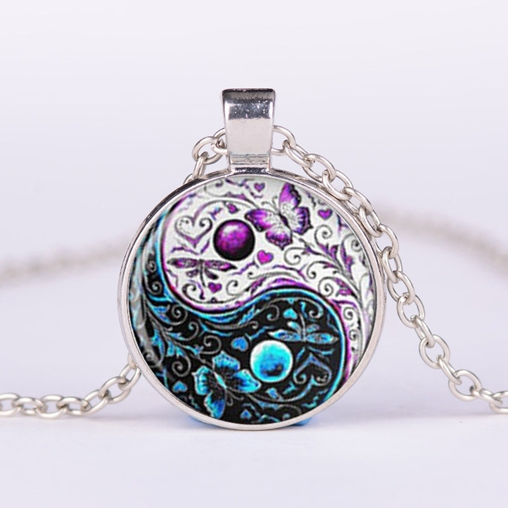 Classic Yin-yang Symbol Butterfly Round Pendant Men Women Necklace Jewelry Gift Image 2