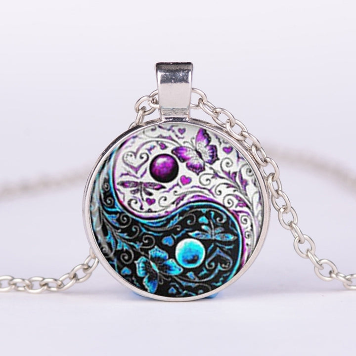 Classic Yin-yang Symbol Butterfly Round Pendant Men Women Necklace Jewelry Gift Image 2